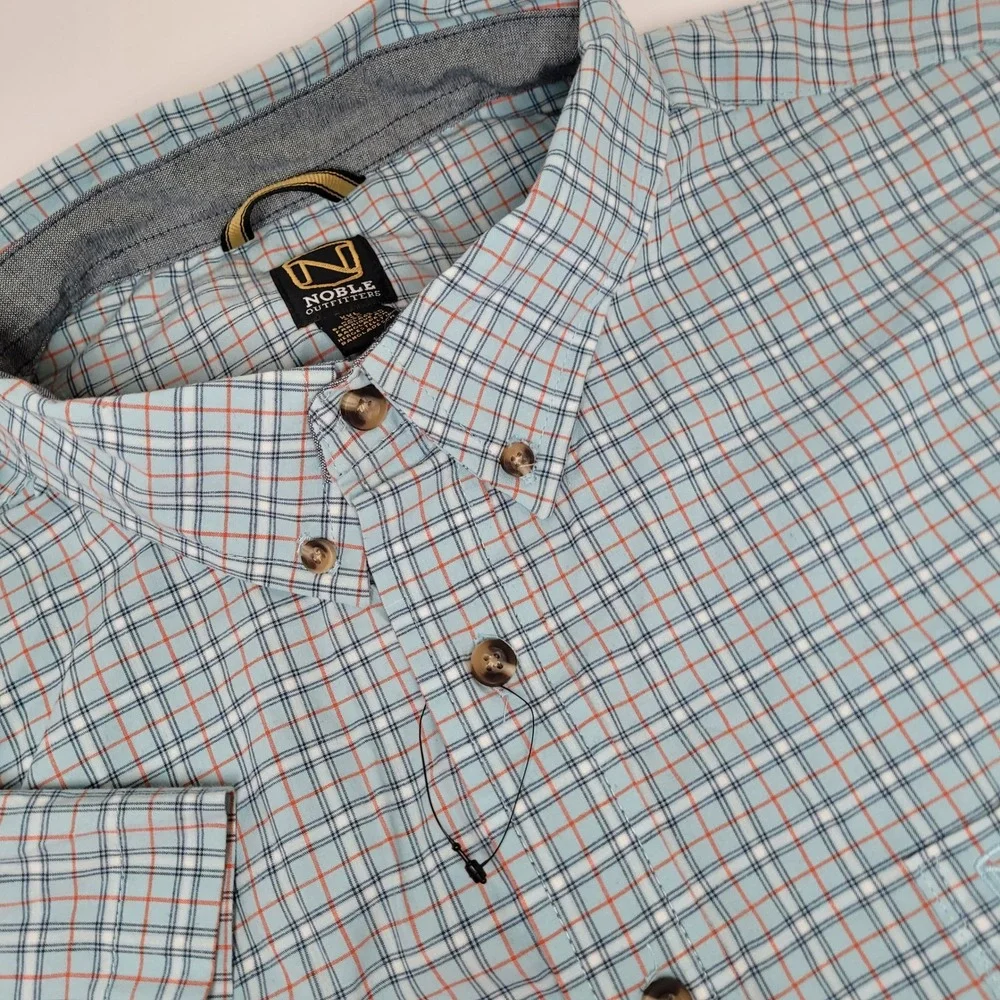 Noble Outfitters Shirt Mens XXL Blue Plaid Excellent Short Sleeve Button Down